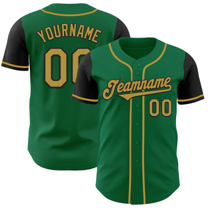 Custom Kelly Green Old Gold-Black Authentic Two Tone Baseball Jersey - Sky-Custom