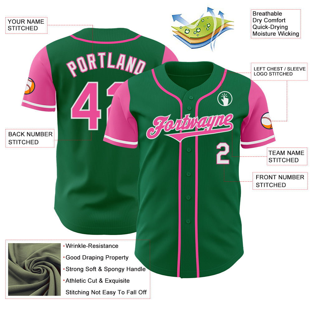 Custom Kelly Green Pink-White Authentic Two Tone Baseball Jersey - Sky-Custom