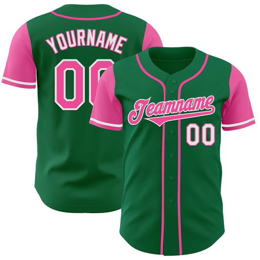 Custom Kelly Green Pink-White Authentic Two Tone Baseball Jersey - Sky-Custom