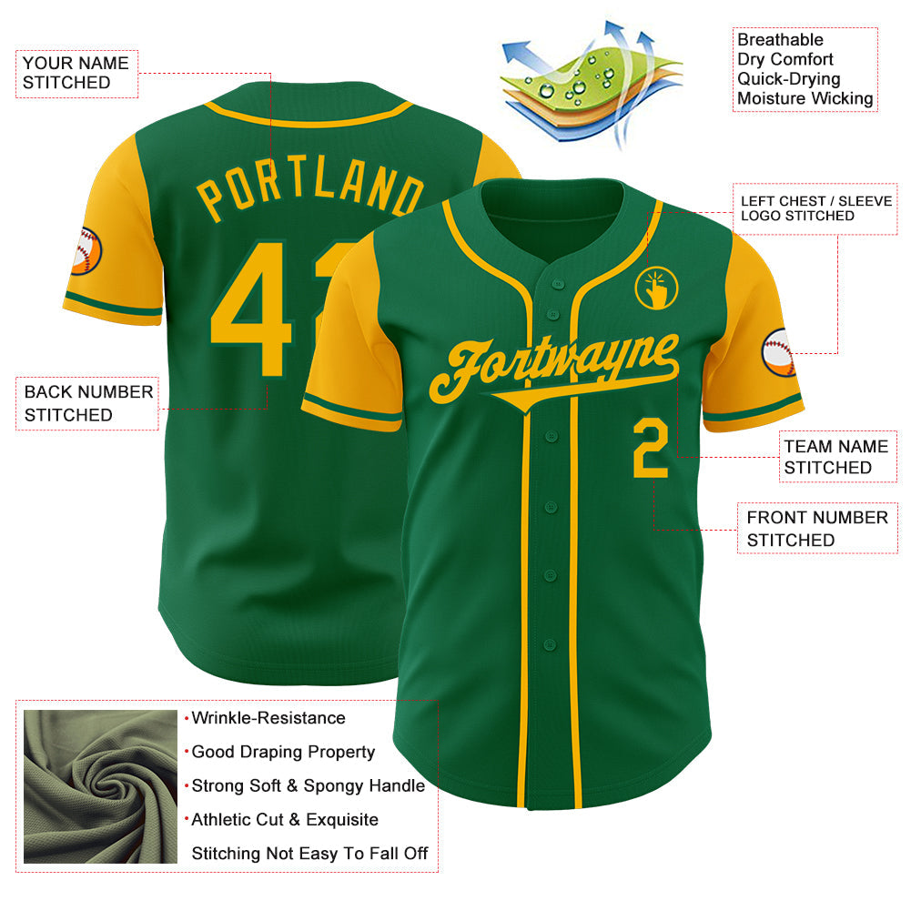 Custom Kelly Green Gold Authentic Two Tone Baseball Jersey - Sky-Custom
