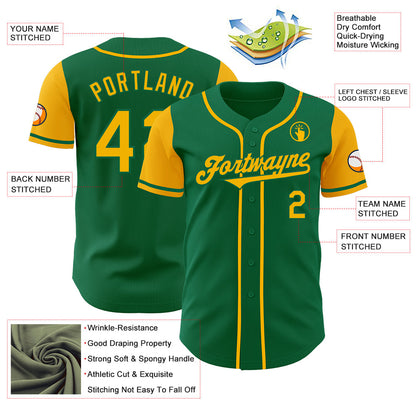Custom Kelly Green Gold Authentic Two Tone Baseball Jersey - Sky-Custom