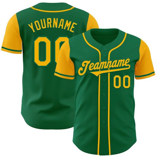 Custom Kelly Green Gold Authentic Two Tone Baseball Jersey - Sky-Custom