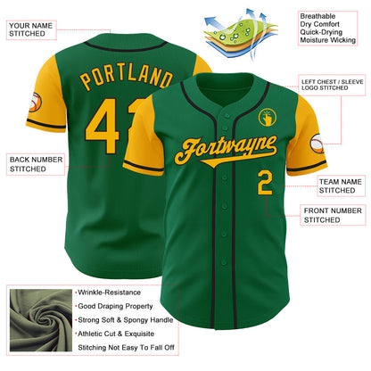 Custom Kelly Green Gold-Black Authentic Two Tone Baseball Jersey - Sky-Custom
