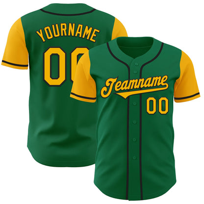 Custom Kelly Green Gold-Black Authentic Two Tone Baseball Jersey - Sky-Custom