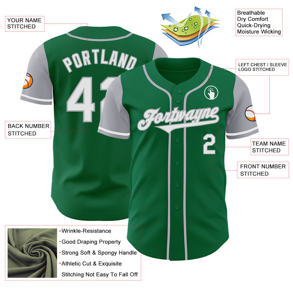 Custom Kelly Green White-Gray Authentic Two Tone Baseball Jersey - Sky-Custom