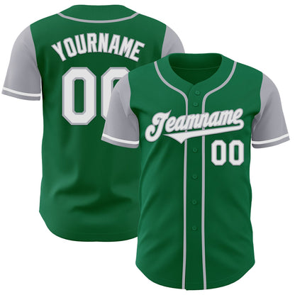Custom Kelly Green White-Gray Authentic Two Tone Baseball Jersey - Sky-Custom