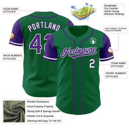Custom Kelly Green Purple-White Authentic Two Tone Baseball Jersey - Sky-Custom