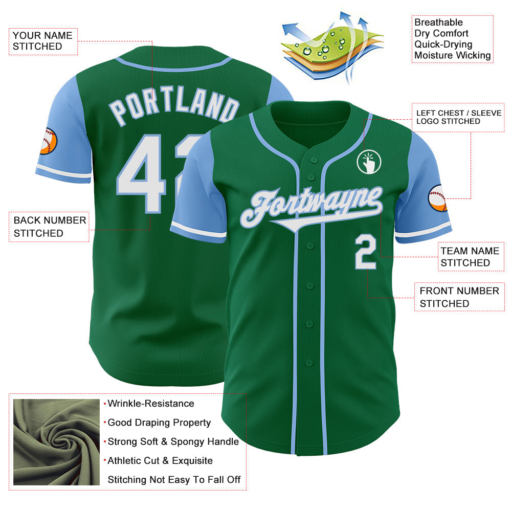 Custom Kelly Green White-Light Blue Authentic Two Tone Baseball Jersey - Sky-Custom