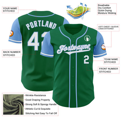 Custom Kelly Green White-Light Blue Authentic Two Tone Baseball Jersey - Sky-Custom