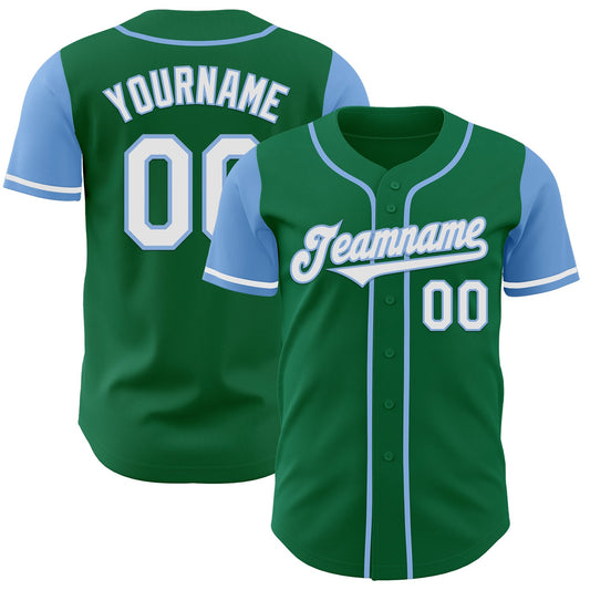 Custom Kelly Green White-Light Blue Authentic Two Tone Baseball Jersey - Sky-Custom