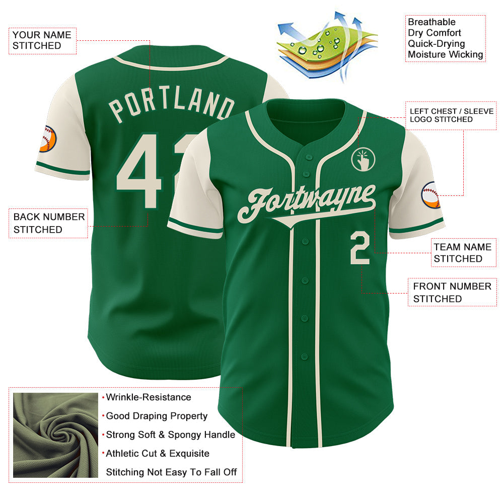 Custom Kelly Green Cream Authentic Two Tone Baseball Jersey - Sky-Custom