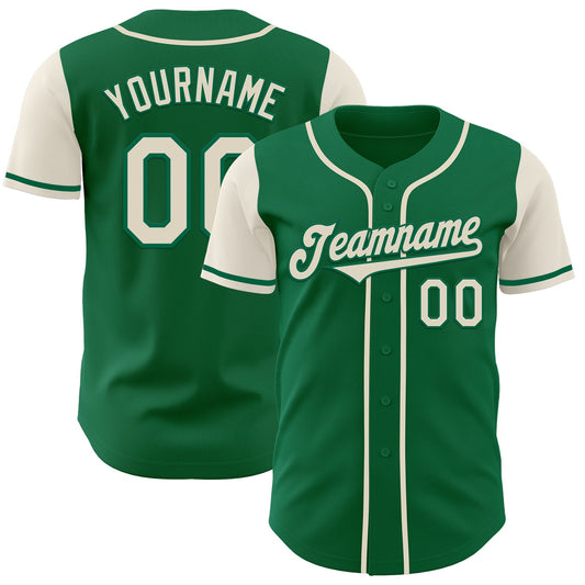 Custom Kelly Green Cream Authentic Two Tone Baseball Jersey - Sky-Custom