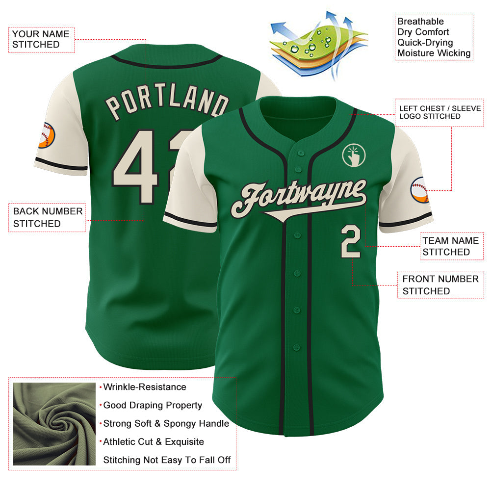 Custom Kelly Green Cream-Black Authentic Two Tone Baseball Jersey - Sky-Custom