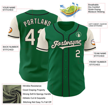 Custom Kelly Green Cream-Black Authentic Two Tone Baseball Jersey - Sky-Custom