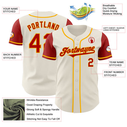Custom Cream Red-Gold Authentic Two Tone Baseball Jersey - Sky-Custom