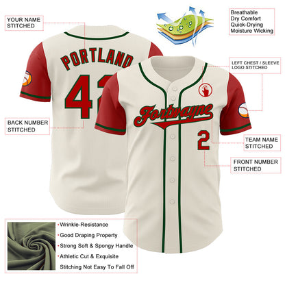 Custom Cream Red-Green Authentic Two Tone Baseball Jersey - Sky-Custom