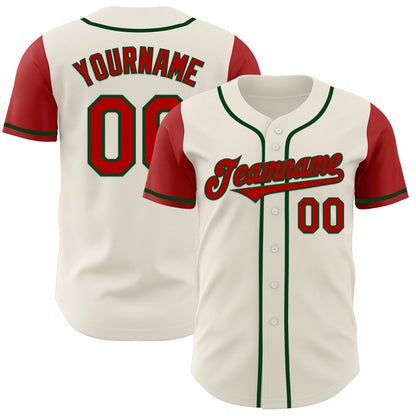 Custom Cream Red-Green Authentic Two Tone Baseball Jersey - Sky-Custom