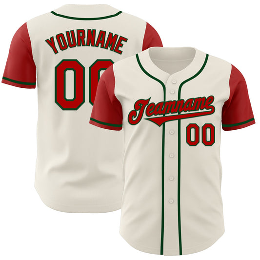 Custom Cream Red-Green Authentic Two Tone Baseball Jersey - Sky-Custom