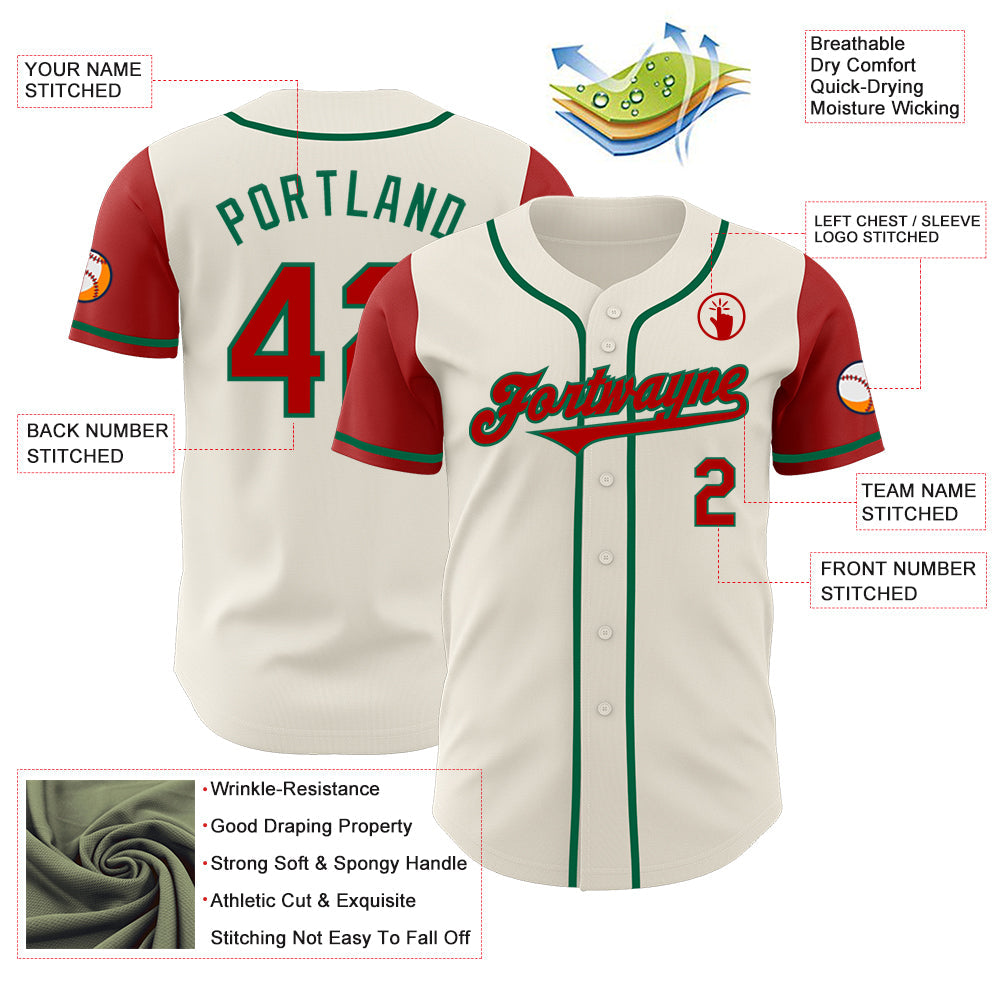 Custom Cream Red-Kelly Green Authentic Two Tone Baseball Jersey - Sky-Custom