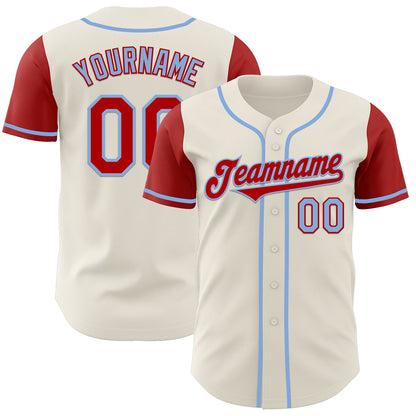 Custom Cream Red-Light Blue Authentic Two Tone Baseball Jersey - Sky-Custom