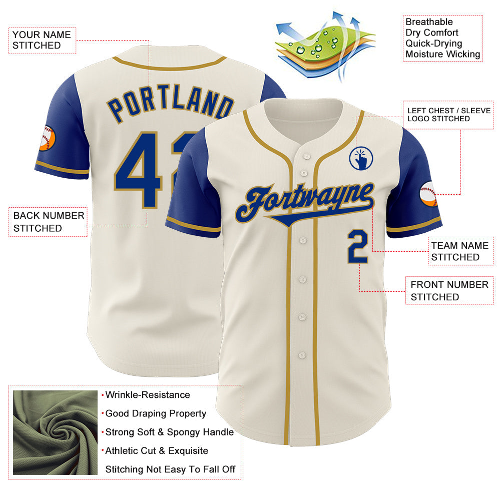 Custom Cream Royal-Old Gold Authentic Two Tone Baseball Jersey - Sky-Custom