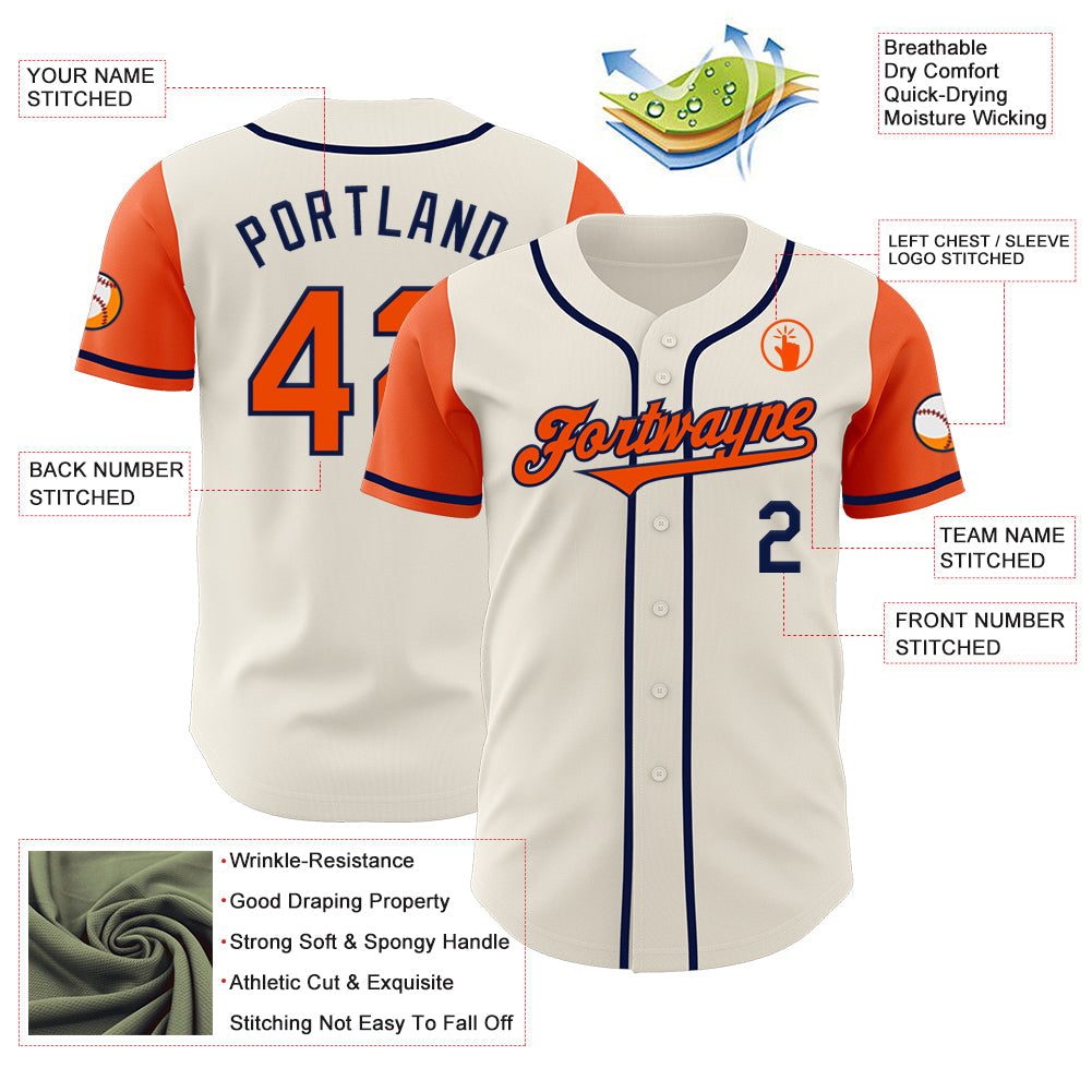 Custom Cream Orange-Navy Authentic Two Tone Baseball Jersey - Sky-Custom