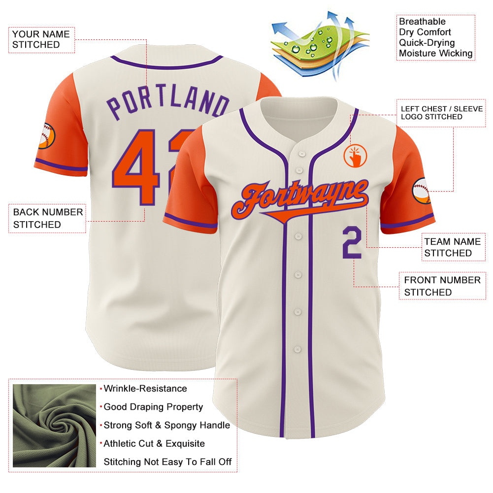 Custom Cream Orange-Purple Authentic Two Tone Baseball Jersey - Sky-Custom