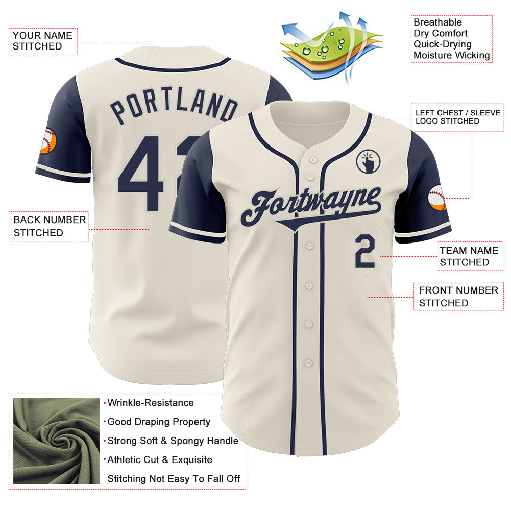Custom Cream Navy Authentic Two Tone Baseball Jersey - Sky-Custom