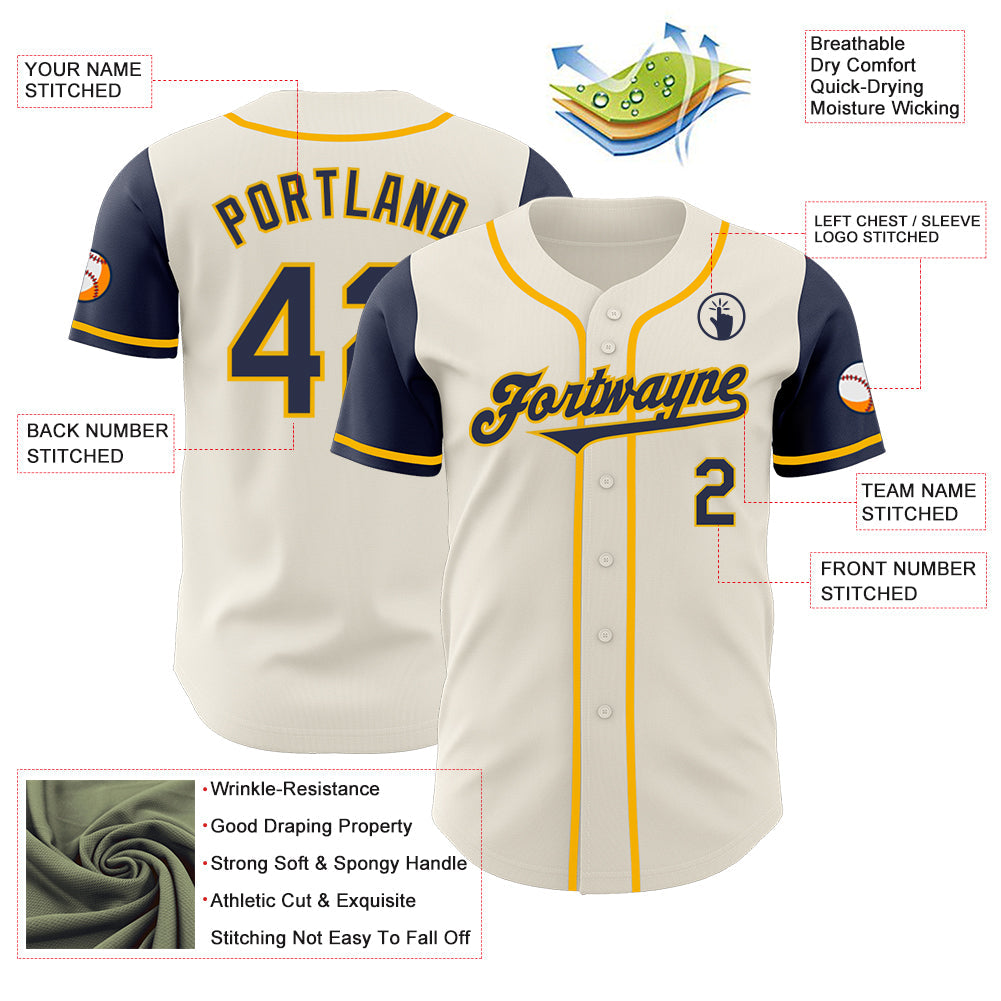 Custom Cream Navy-Gold Authentic Two Tone Baseball Jersey - Sky-Custom