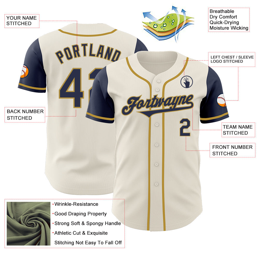Custom Cream Navy-Old Gold Authentic Two Tone Baseball Jersey - Sky-Custom