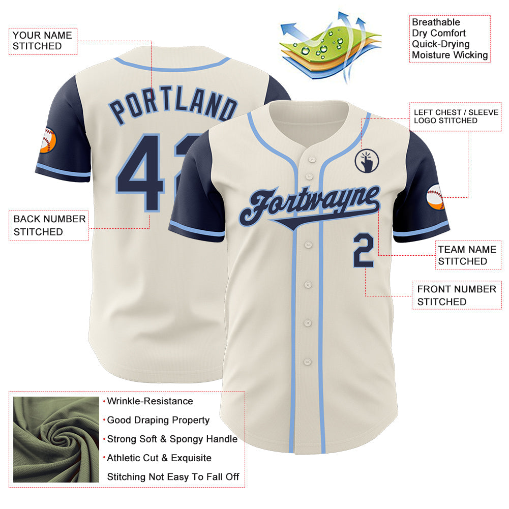 Custom Cream Navy-Light Blue Authentic Two Tone Baseball Jersey - Sky-Custom
