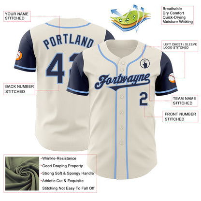 Custom Cream Navy-Light Blue Authentic Two Tone Baseball Jersey - Sky-Custom