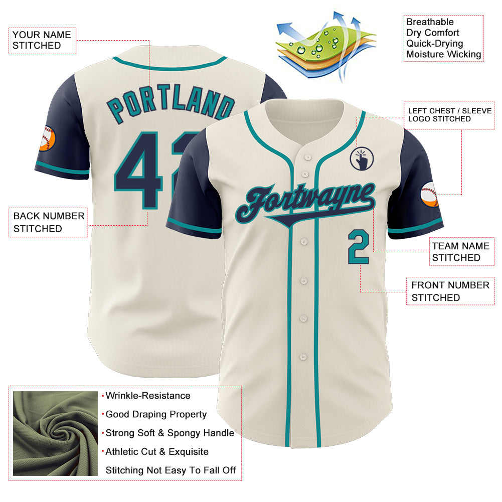 Custom Cream Navy-Teal Authentic Two Tone Baseball Jersey - Sky-Custom