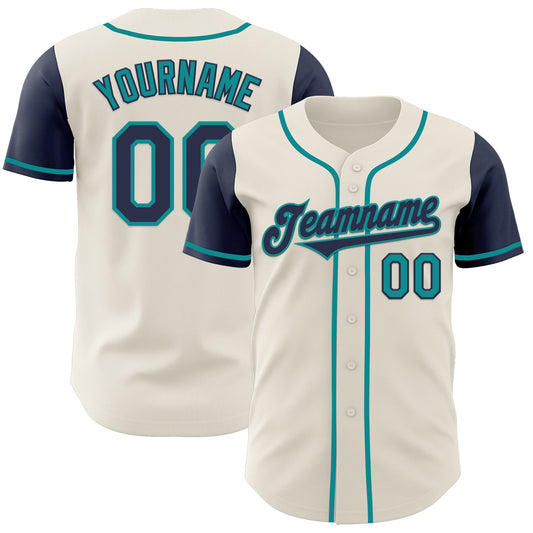 Custom Cream Navy-Teal Authentic Two Tone Baseball Jersey - Sky-Custom