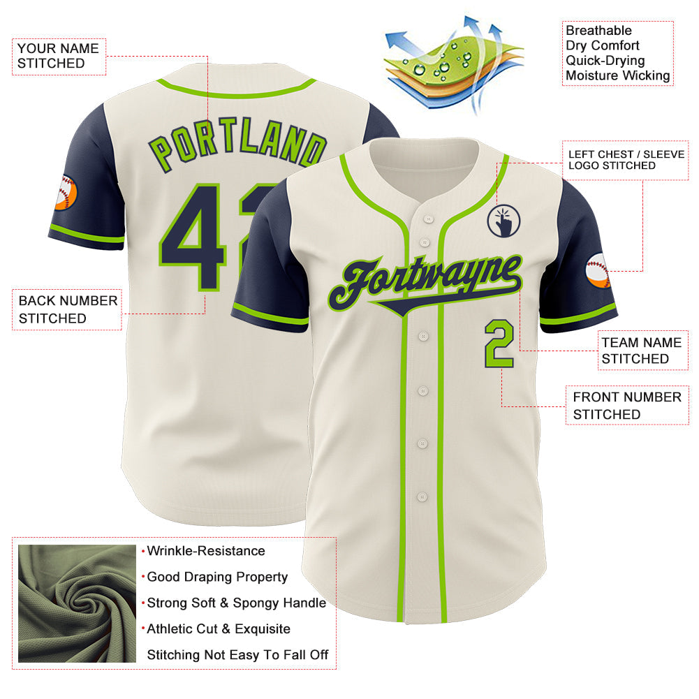 Custom Cream Navy-Neon Green Authentic Two Tone Baseball Jersey - Sky-Custom