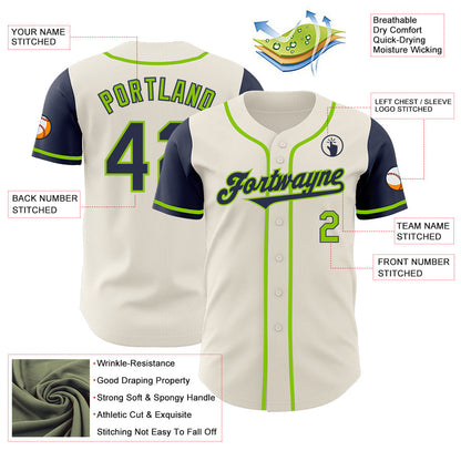 Custom Cream Navy-Neon Green Authentic Two Tone Baseball Jersey - Sky-Custom