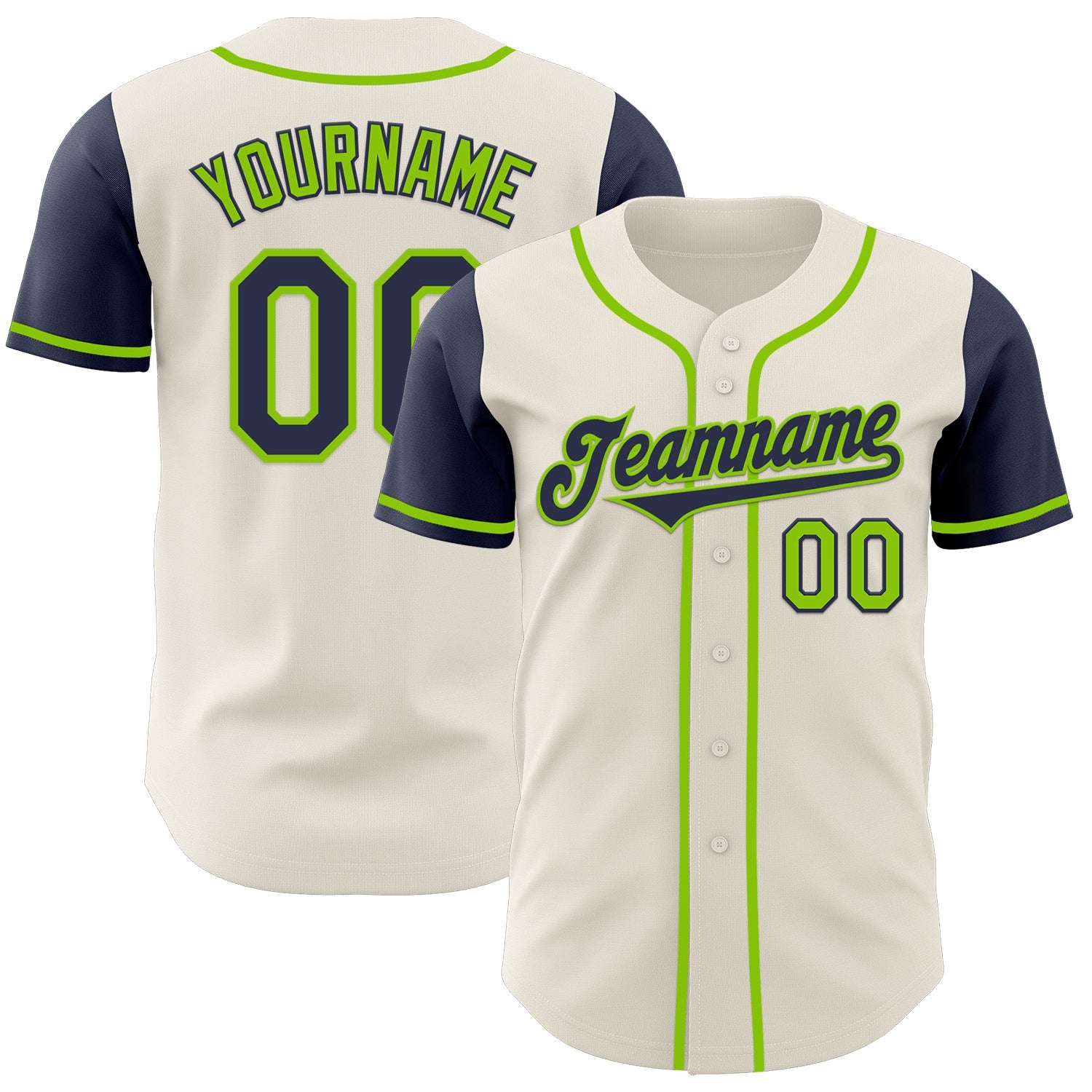 Custom Cream Navy-Neon Green Authentic Two Tone Baseball Jersey - Sky-Custom