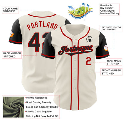 Custom Cream Black-Red Authentic Two Tone Baseball Jersey - Sky-Custom