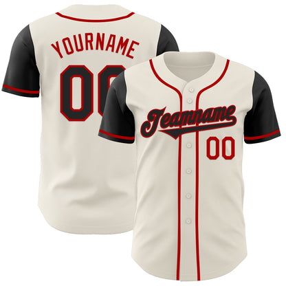 Custom Cream Black-Red Authentic Two Tone Baseball Jersey - Sky-Custom