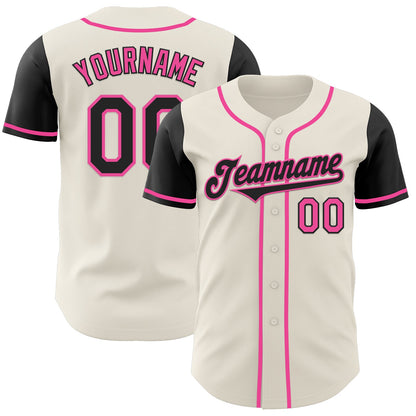 Custom Cream Black-Pink Authentic Two Tone Baseball Jersey - Sky-Custom