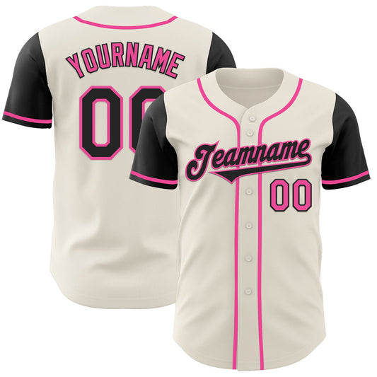 Custom Cream Black-Pink Authentic Two Tone Baseball Jersey - Sky-Custom