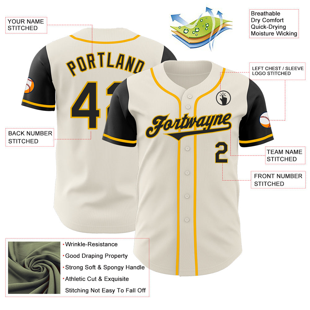 Custom Cream Black-Gold Authentic Two Tone Baseball Jersey - Sky-Custom