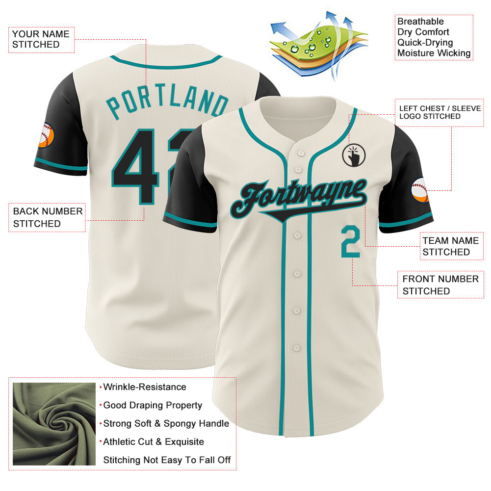 Custom Cream Black-Teal Authentic Two Tone Baseball Jersey - Sky-Custom