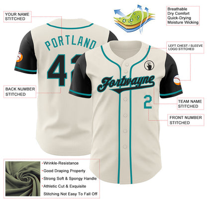 Custom Cream Black-Teal Authentic Two Tone Baseball Jersey - Sky-Custom