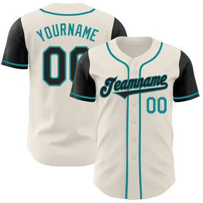 Custom Cream Black-Teal Authentic Two Tone Baseball Jersey - Sky-Custom