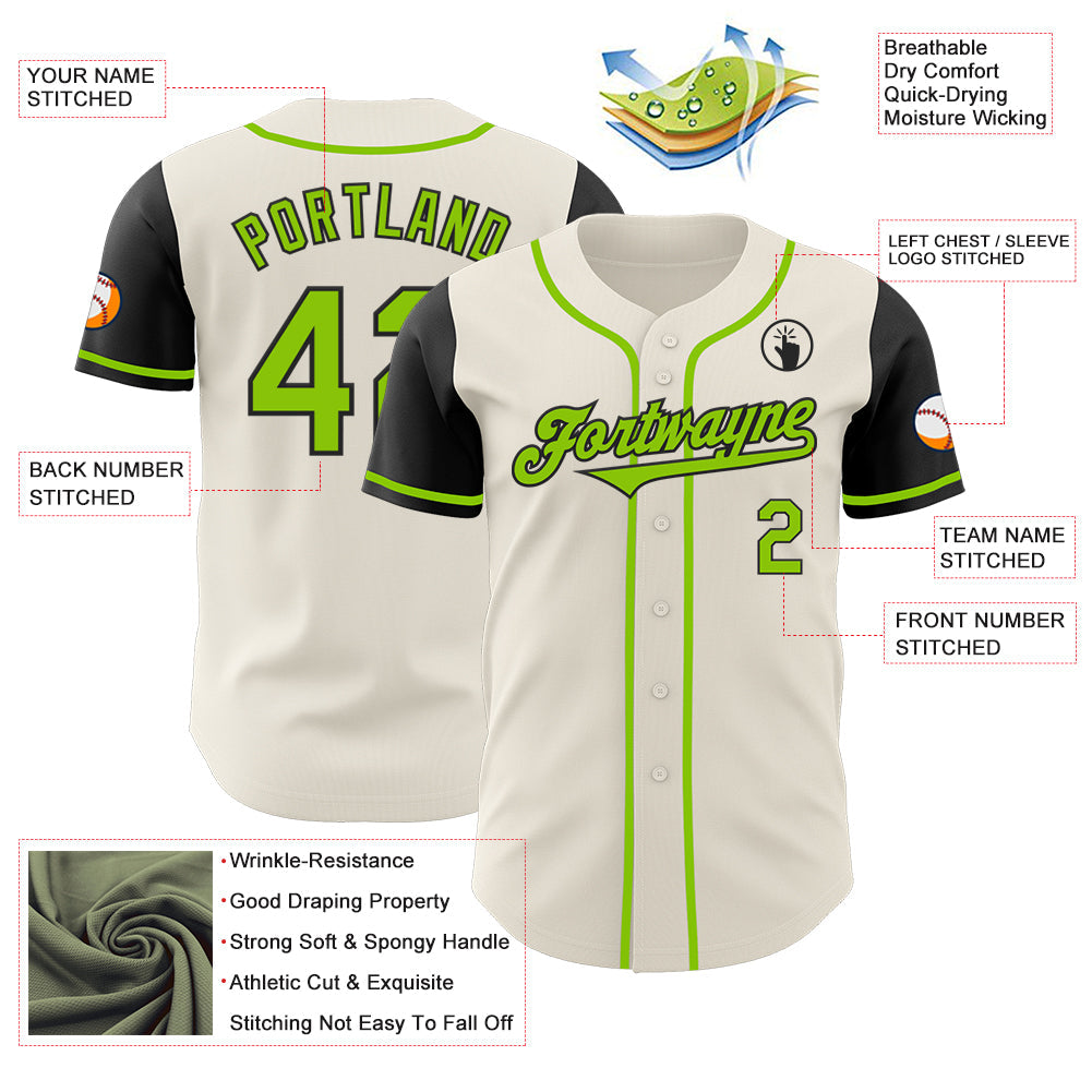 Custom Cream Neon Green-Black Authentic Two Tone Baseball Jersey - Sky-Custom