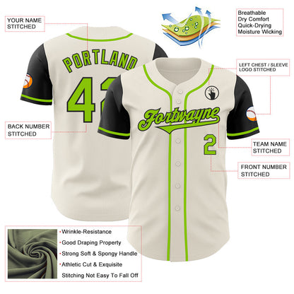 Custom Cream Neon Green-Black Authentic Two Tone Baseball Jersey - Sky-Custom