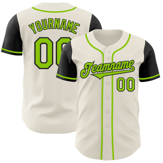 Custom Cream Neon Green-Black Authentic Two Tone Baseball Jersey - Sky-Custom