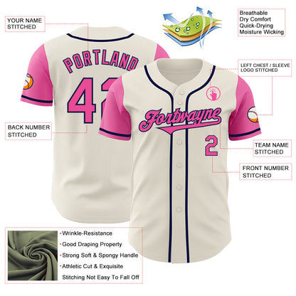 Custom Cream Pink-Navy Authentic Two Tone Baseball Jersey - Sky-Custom