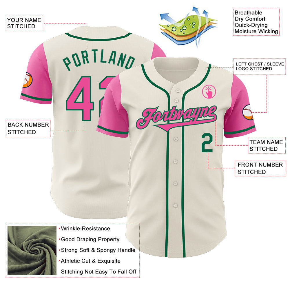 Custom Cream Pink-Kelly Green Authentic Two Tone Baseball Jersey - Sky-Custom